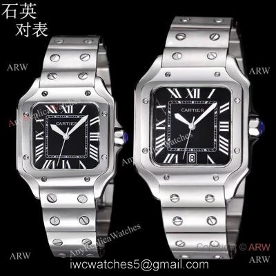Replica Cartier Santos de Cartier Stainless Steel Black Dial Lover Watch watches