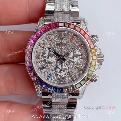 JH Factroy New Rolex Daytona Rainbow Full Pave Diamond Replica Watch Swiss 4130 Movement watches