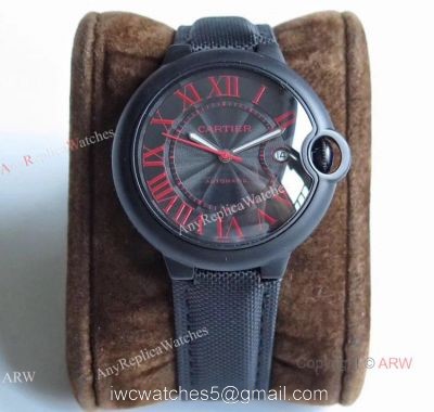 TW Factory Faux Cartier Ballon Bleu 42mm All Black Watch With Red Markers watches