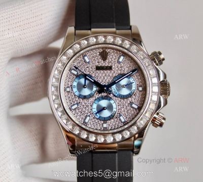 SWISS 7750 Rolex Daytona Rubber Band Diamond Dial with Ice Blue Subdials watches