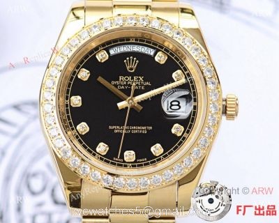 NEW UPGRADED Fake Presidential Rolex Daydate II Gold and Black Diamond Watch 41mm watches