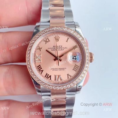 EW Factory Swiss Copy Rolex Datejust Rose Gold Dial Diamond Watch 36mm watches