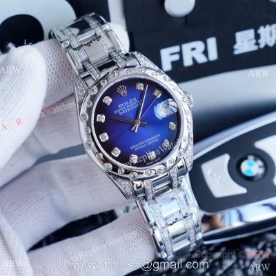 Rolex Lady Masterpiece Stainless Steel Blue Diamond Dial Watches 34mm Clone Rolex Datejust Watch watches