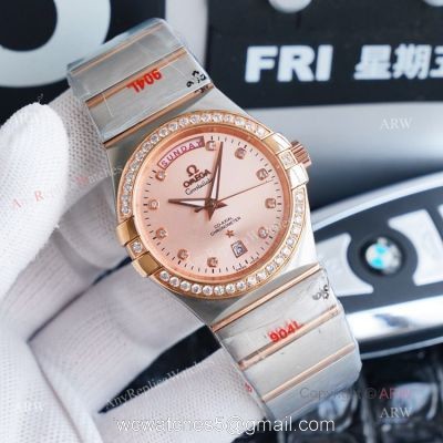 1:1 Swiss Replica Omega Constellation Double Eagle Rose Gold Diamond Watch 38mm watches