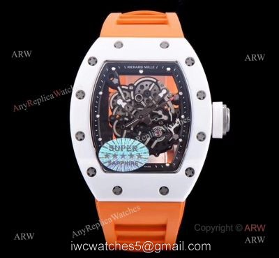KV Factory Swiss Replica Richard Mille Bubba Watson RM 055 White Ceramic Automatic Watch Orange Rubber Band watches
