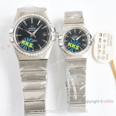 Swiss Quality Omega Double Eagle Couple Watches Blue Dial Diamond Bezel Citizen 8215 Movement watches