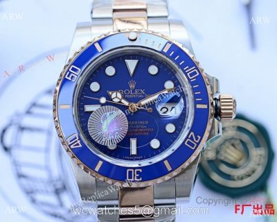 Copy Rolex Submariner Date Watch 40mm Two Tone Rose Gold Blue Ceramic Bezel watches