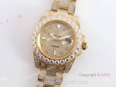 Iced Out Rolex Submariner 116610 All Gold Replica Watches For Men watches