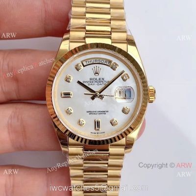 (EW Factory )Rolex Oyster Perpetual Day Date Fake Watch All Gold White MOP Dial 36mm watches