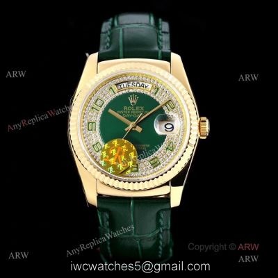 Swiss 2836 Iced Out Rolex Day Date Green Dial 36mm Mens Watches Replica watches
