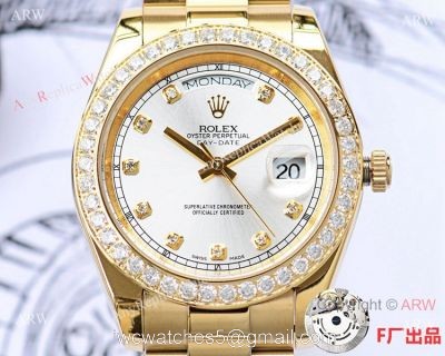 NEW UPGRADED Fake Presidential Rolex Daydate 2 Silver Diamond Dial 41mm watches
