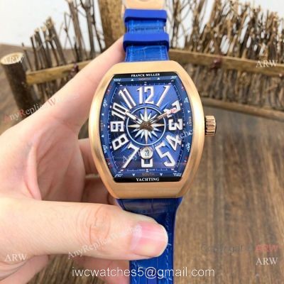 Replica Franck Muller Vanguard V45 Automatic Watch Rose Gold Blue Gummy Strap watches