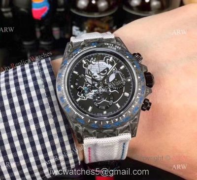 New Carbon Rolex Daytona Replica Watches White Nylon Leather Strap watches