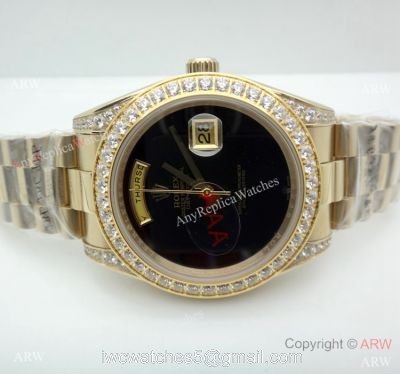 Rolex Day-Date 36mm Watch Fake Presidential Rolex Black Onyx Dial Diamond Bezel watches