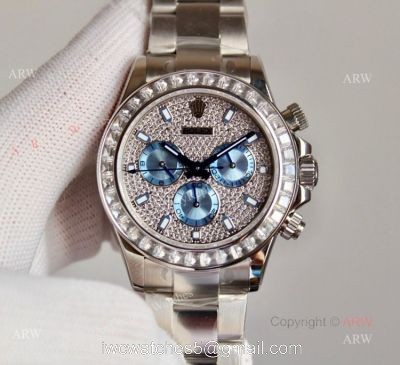 New Full Diamond Rolex Daytona Stainless Steel Swiss 7750 Replica Watch watches