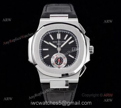 New Patek Philippe Nautilus 5980 Black Dial Black Leather Strap Swiss Made Replica Watch watches