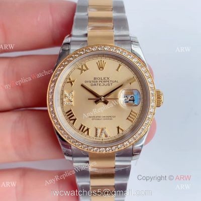 EW Factory Mens Rolex Datejust Two Tone Diamond Watch Replica Rolex Datejust 36 Gold Dial For Sale watches