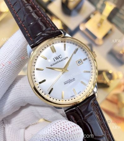 IWC Ingenieur Replica Watches Gold Case Black Leather Strap watches