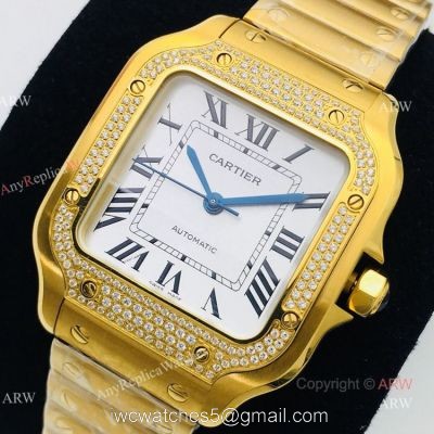 BV Factory 1:1 Replica Ladies Cartier Santos De Cartier All Gold Diamond Watch watches