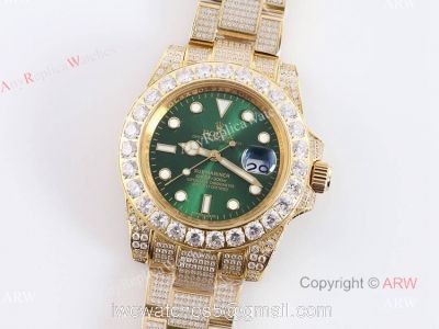 Gold Rolex Submariner Clone Green Dial Diamond Watch 11610 watches