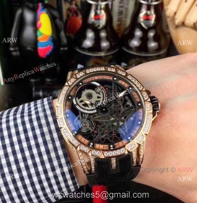 New Copy Roger Dubuis Excalibur Automatic Skeleton Watch Rose Gold Diamond watches