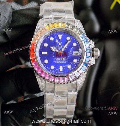 Top Replica Rolex Submariner Rainbow Bezel Blue Dial Watch watches
