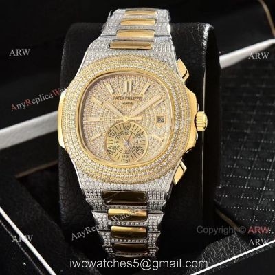 Luxury Copy Patek Philippe Nautilus Yellow Gold Full Diamond Watches watches