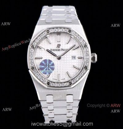 JF Swiss Copy Audemars Piguet Lady Royal Oak Watch White Dial Diamond Bezel 33mm watches