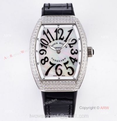 White Pearl Dial Franck Muller Vanguard Diamond Watches For Women 32mm High End Replica watches