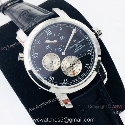 AAA Swiss Vacheron Constantin Malte Dual Time Regulateur Chronometer Watch SS Black Dial watches