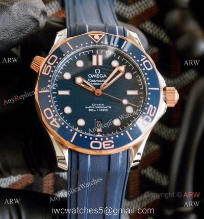 Best Quality Copy Omega Seamaster Diver 300M Watches Rose Gold and Blue watches