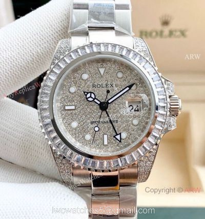Luxury Copy Rolex GMT-Master 2 Stainless Steel Full Diamond Dial Watch watches