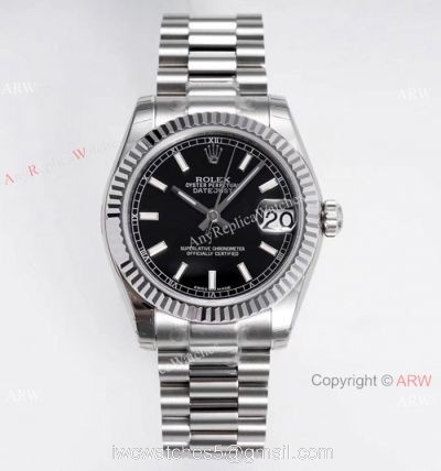 Swiss Clone Rolex Datejust Presidential 31mm Watch Stainless Steel Black Face watches