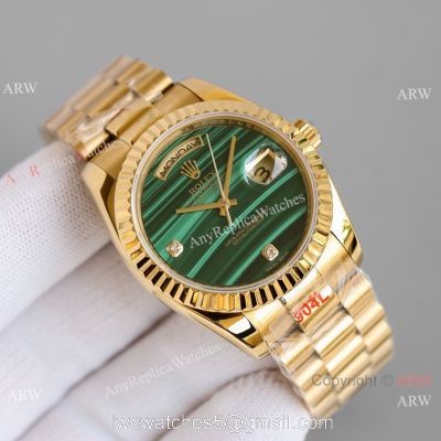 Swiss Copy Rolex Day-Date 36mm Watch Yellow Gold and Malachite Green watches