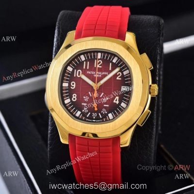 Best Replica Patek Philippe Red Gradient Dial Red Rubber Strap Watches VK Quartz watches