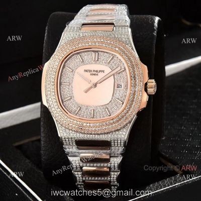 Luxury Patek Philippe Nautilus Full Diamond Automatic Watches Rose Gold Case watches