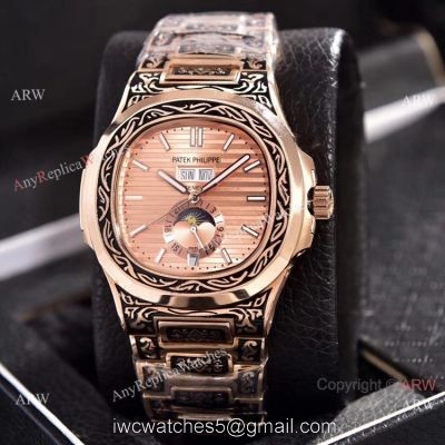 Patek Philippe Annual Calendar Copy Watches Rose Gold Engraving watches