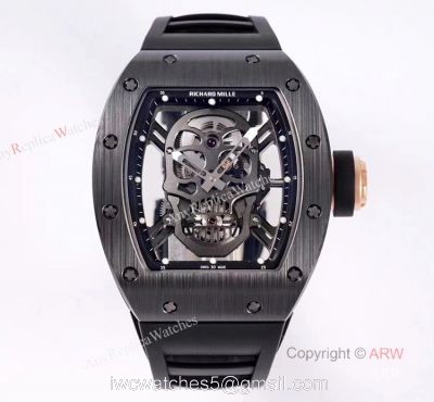 Best Replica All Black Richard Mille RM 052-01 Skull Watches With Black Ceramic Bezel watches