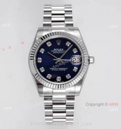 Swiss Clone Rolex Oyster Perpetual Datejust Watch 31mm Blue Dial Presidential Band watches