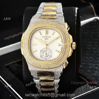 Luxury Patek Philippe Nautilus Iced Out Chrono Watches Two Tone Case watches