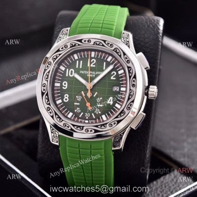 Copy Patek Philippe Aquanaut Engraving Watch Green Rubber Strap watches