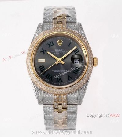 TW Factory Swiss Rolex Iced Out Datejust Watch Two Tone Grey Dial 41mm watches