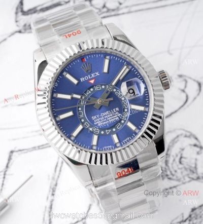 Swiss Copy Rolex Sky-Dweller Watch Bue Dial 904L Steel Swiss 9001 Movement watches