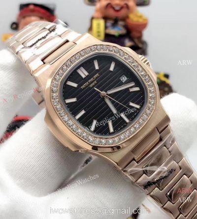Patek Philippe Nautilus Replica Watch Diamond Bezel Rose Gold watches