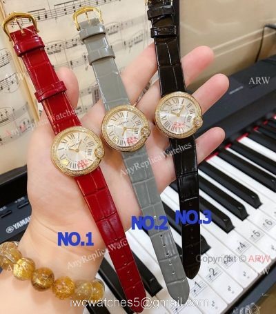 New Copy Cartier Ballon Blanc de Lady Watches Diamond Bezel Leather Strap watches