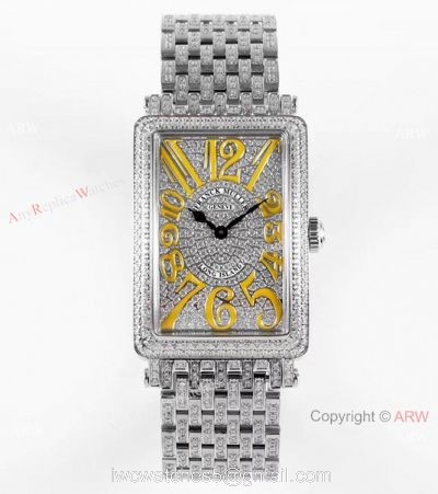 New! Swiss Grade Franck Muller Long Island Watch Full Diamond Yellow Markers watches