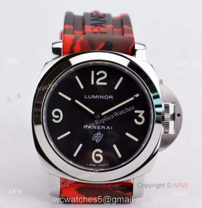Copy Panerai PAM 00000 Luminor 44mm Watch Black Dial With Red Camo Rubber Band watches