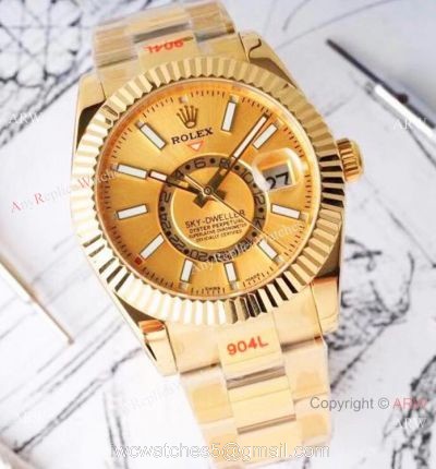 Swiss Grade 1 Copy Rolex Sky-Dweller Yellow Gold 42mm Watch 9001 Movement watches
