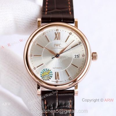 Swiss Replica IWC Portofino 37mm Lady Watch Silver Dial Rose Gold watches