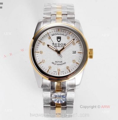 New Tudor Glamour Day Date White Dial Watch With Diamond Markers 39mm Swiss Replica watches
